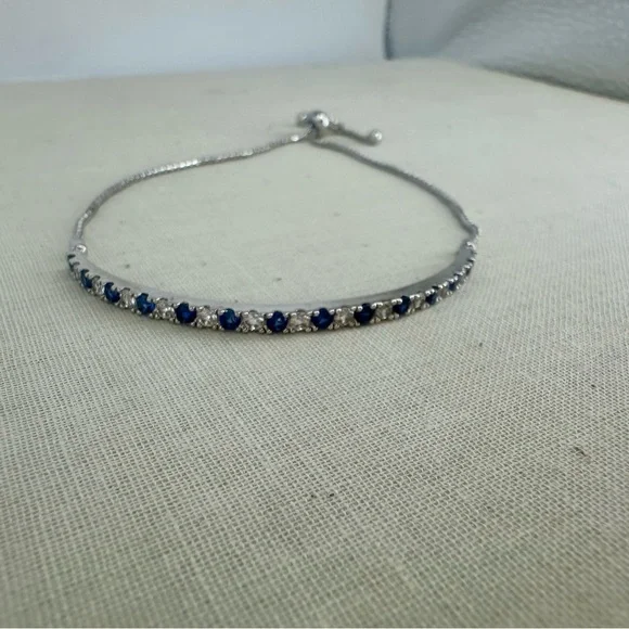 Sapphire & 925 Sterling Silver Signed Fine Adjustable Chain Bracelet 4g - Picture 8 of 8